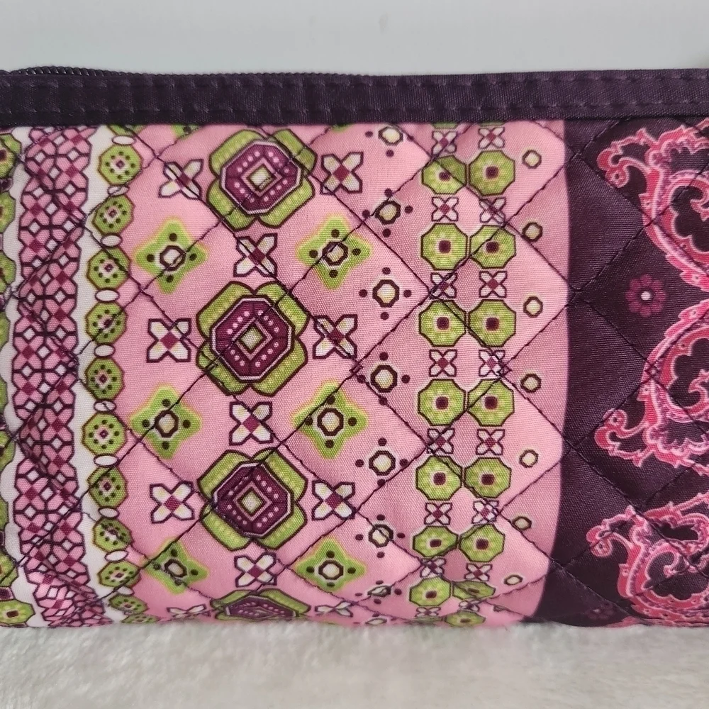 Modella Vintage Pink Purple Paisley Quilted Cosmetic Makeup Pouch Bag